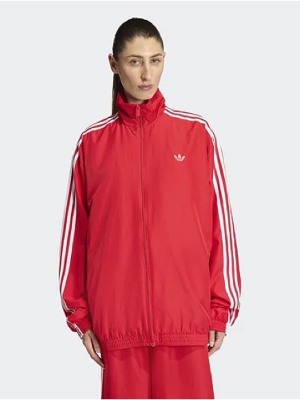 adidas Originals Red Women’s Bomber Track Jacket with White Stripes